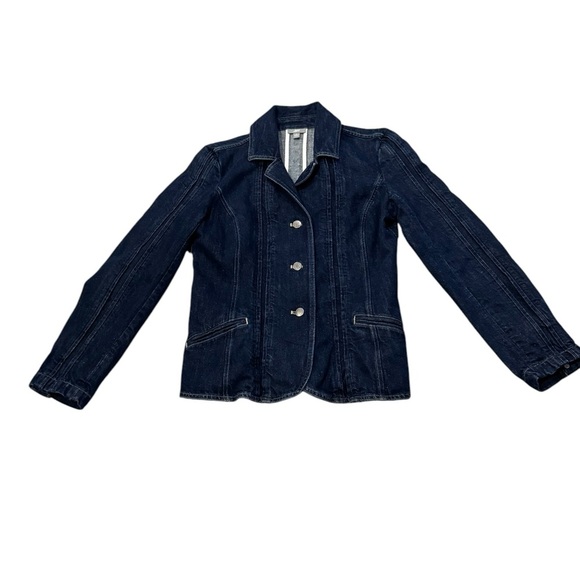 EUC Amazing denim J Jill jacket with gold buttons Linen Cotton blend Sz 4 - Picture 1 of 10